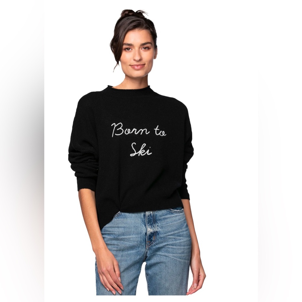 Golden Sun black cashmere sweater born to ski size M/L
